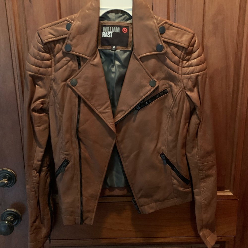 Cool faux leather motorcycle style bomber jacket.